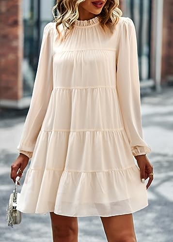 Image of KIRUNDO Women's 2026 Fall Long Sleeve Baby Doll Dresses | Ruffle Mock Neck, Tiered Flowy Swing, Mini Shift Dress, Loose Fit, Wedding Guest, Baby Shower, Summer, Autumn Winter Clothing
