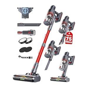 Cordless Vacuum Cleaner, 75Mins/48KPa/580W Self-Standing Stick Vacuum Cleaners for Home, Rechargeable, Lightweight, Anti-Static&Anti-Tangle Brush, for Hard Floor, Carpet, Hardwoods, Pet Hair