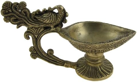 Frienemy Presents Brass, Handmade Oil Lamp,Peacock Facing Back Indian Diya, 6.5 X 2.5 X 3.3 Inches #Frienemy-247