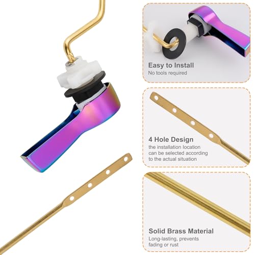 Image of Hibbent Universal Metal Side Mount Toilet Handle Replacement Kit, Rainbow | Solid Brass Toilet Flush Tank Lever with Stainless Steel Adjustable Flapper Chains, Side Tank Toilet Handle for Most Toilets