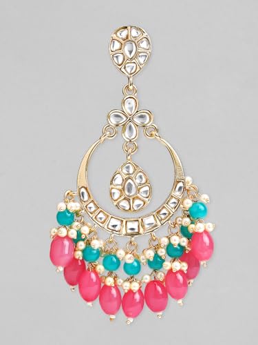 Image of Rubans Chandbali Earrings Kundan Pearl Beads Traditional Wedding Jewellery for Women & Girls