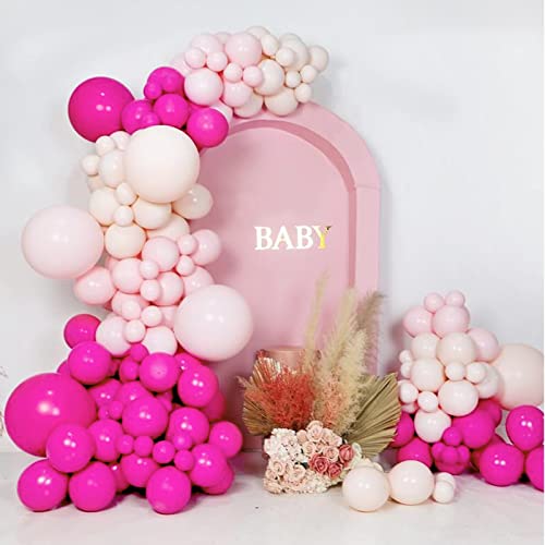 Image of FOTIOMRG 120pcs 5 inch Hot Pink Balloons, Small Hot Pink Latex Party Balloons Helium Quality for Birthday Baby Shower Bridal Shower Wedding Bachelorette Party Decorations (with Pink Ribbon)