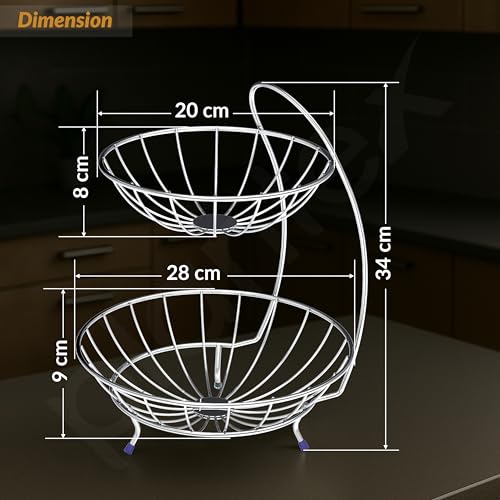 Image of Plantex Fruit Basket for Dining Table /2- Tier Stainless Steel Fruit Storage Basket Stand for Kitchen /Fruit And Vegetable stand for Kitchen(Chrome Finish)