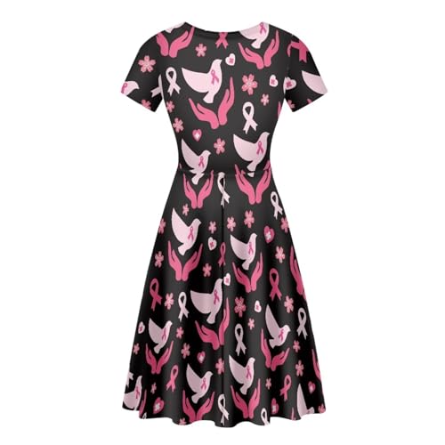 Image of HUGS IDEA Womens Puffy Swing Midi Dress Round Neck Short Sleeve Party A-Line Dresses