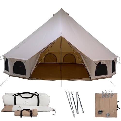 WHITEDUCK Avalon Canvas Bell Tent - Luxury All Season Tent for Camping & Glamping Made from Premium & Breathable 100% Cotton Canvas w/Stove Jack, Mesh (20' (6M), Water Repellent)