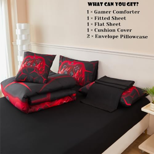 Image of ZRNBAST Queen Comforter Set, 6 Pieces Red Gaming Bedding Sets for Boys
