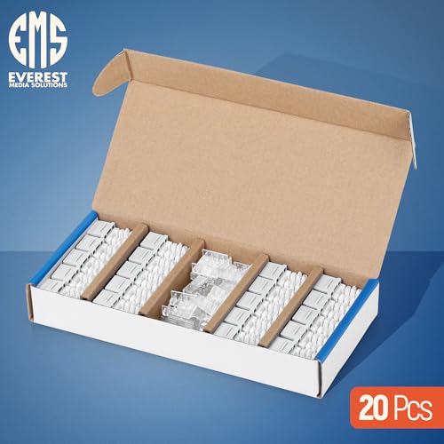 Image of Everest 90 Degree RJ45 Cat6 Keystone Jacks Slim Profile 20-Pack White | Compatible with 90 Angled Speed Termination Tool - easyJACK (B094WB91H3)