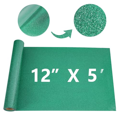Image of RENLITONG Green Glitter HTV Heat Transfer Vinyl Rolls - 12 Inch x 5 feet Iron on Vinyl for T-Shirt and Silhouette, Easy to Cut & Weed for Heat Transfer Design (Glitter Green)