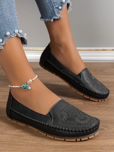 Image of Loafers for Women Leather Business Casual Shoes Comfortable Lightweight Penny Loafers Slip On Work Flats Moccasins Driving Boat Shoes