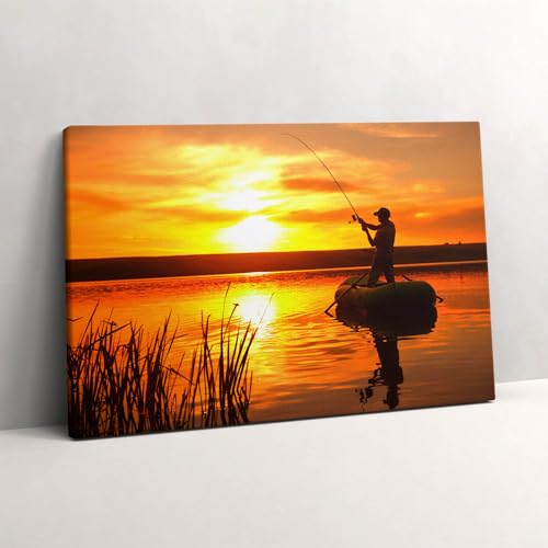 Peinture murale pêcheur et coucher de soleil sur toile d'art durable 60x40cm