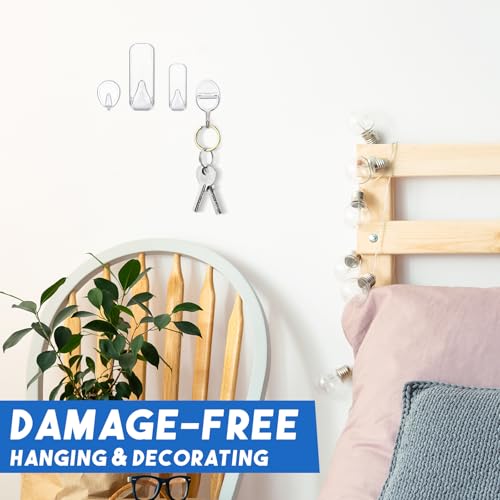 Image of Colingmill 17 Pcs Dorm Clear Variety Adhesive Wall Hook Pack, Including 5 Pairs of Picture Hanging Strips, 3 Clear Wire Hooks and 9 Wall Hooks for College Dorm Bathroom Bedroom Office