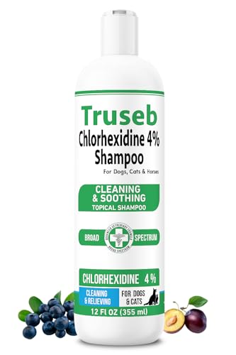 Truseb Topical Chlorhexidine 4% Shampoo for Dogs, Cats, and Horses with Plum/Blueberry Scent - 12 oz - Made in U.S.A (Chlorhexidine 4% Shampoo, 12 oz)