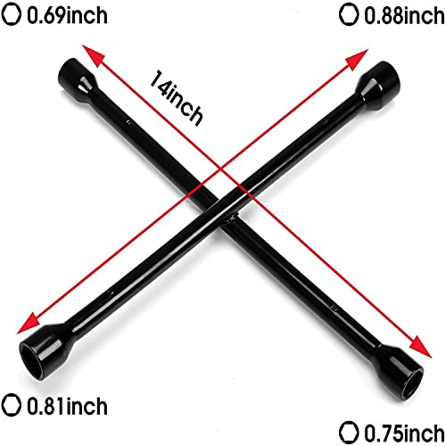 Image of Big Red TRX31101-14FR Torin Professional 14 inch Universal Heavy Duty 4-Way Cross Lug Wrench (11 /16 inch, 3 /4 inch, 13 /16 inch, 7 /8 inch) for Tire Changing and Auto Maintenance, Black