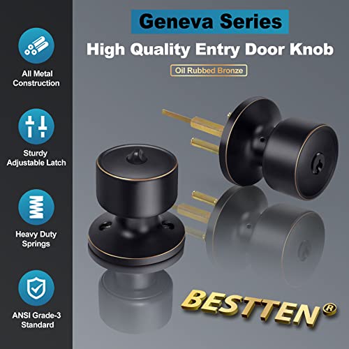 Bestten Geneva Series Oil Rubbed Bronze Entry Door Knob With Key, Door Lock Set For Exterior Door And Front Door #TOP4