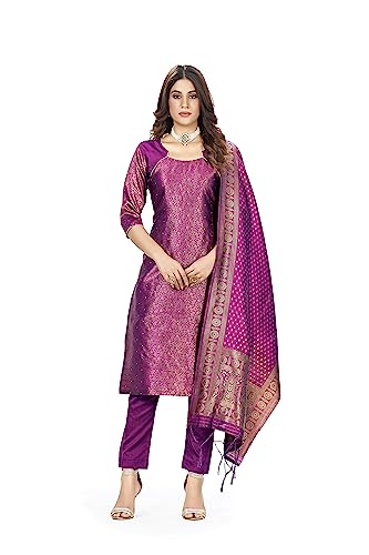 Elina fashion Dark Pink Indian Pakistani Women's Readymade Dress| Banarasi Art Silk Woven | Salwar Kameez Silk Dupatta Stitched Suit
