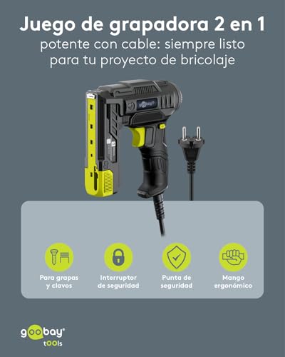 Miniatura 2 de Goobay 2 En 1 Grapadora Y Clavadora Eléctrica Con Cable, 70 W, Incluye 400 Grapas 10 Mm Y 100 Clavos 14 Mm , Cable De 2 M, Ideal Para Tapicería, Bricolaje Y Reparaciones Domésticas, 77820