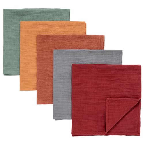 Image of Muslin Receiving Blankets, Neutral Burp Cloths Swaddle Blanket for Newborn Boys and Girls, 5 Pack Breathable and Skin-Friendly Swaddle Wrap for Infant Baby (Fresh Colors)