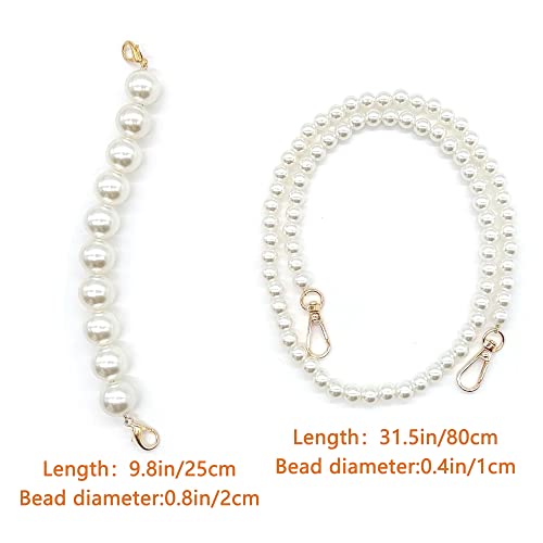HAOBIN Perle Griff Kette Taschenkette Perle Korn Kettenriemen Taschenhenkel Kette Tasche Griff Ersatz TascheKette Dekoration Kette Schultergurtkette Ersatz Damentaschenkette (Weiß, 25 cm+80 cm)