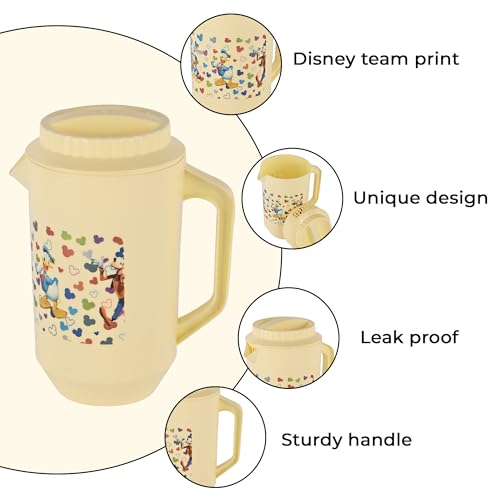 Image of Kuber Industries Pack of 6 Plastic Jug for Kitchen | 2 Ltr | Multipurpose Jug for Water, Milk & Juice | Perfect for Daily Use in Kitchen, Home, Office & Events | Disney Team- Cream & Black