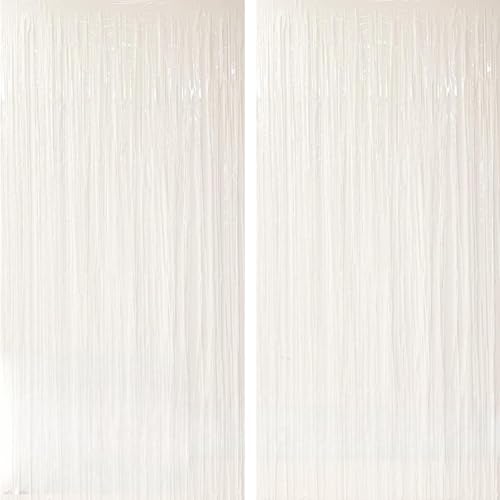 Image of 2 Pack White Door Streamers Backdrop Curtains for Birthday Party Decorations,White Tinsel Backdrop for Graduation Bachelorette Wedding Party,Foil Fringe Curtain Backdrop