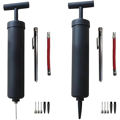 AppleRound Complete Hand Air Pump Kit - Includes Pump, Extension Hose, Pressure Gauge, Needle Nose & Tapered Nozzles - Ideal for Inflating Sports Balls, Cushions, Swim Floats and More (Pack of 2) Cover