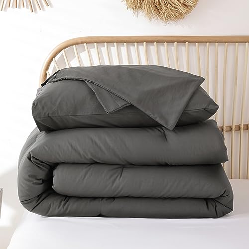 Image of ROSGONIA King Size Comforter Set Charcoal Grey, 3pcs (1 Dark Gray Comforter & 2 Pillowcases), All Season Bedding Lightweight Bedspread Blanket Quilt