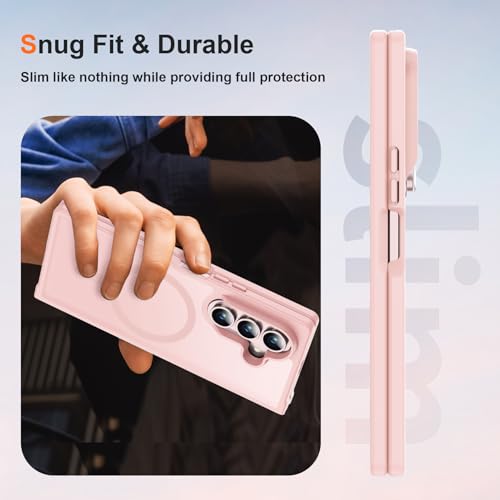 Image of ORETECH Magnetic for Samsung Galaxy Z Fold 7 Case, Translucent Back Non-Slip Hard PC Shockproof Bumper Protective Phone Case Cover for Samsung Z Fold 7 - Light Pink