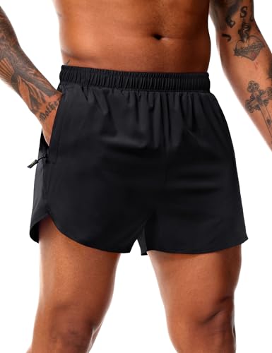 MIER Men's 3 Inch Inseam Running Shorts with Brief Liner Dry Fit Gym Athletic Workout Exercise Shorts with Zipper Pocket