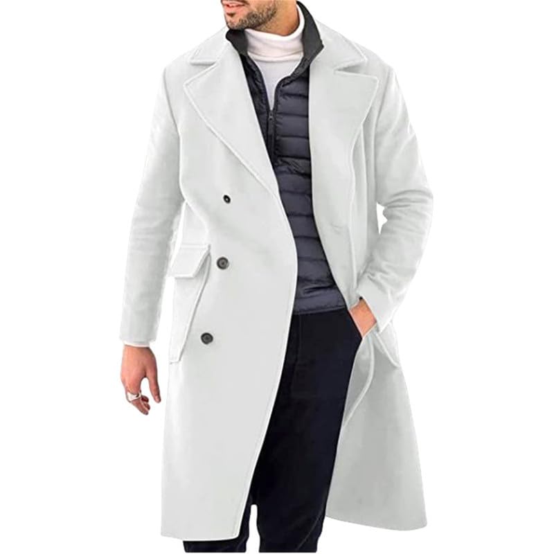 VIVICOLOR Trench lungo da uomo con risvolto e doppio petto in misto lana soprabito caldo invernale