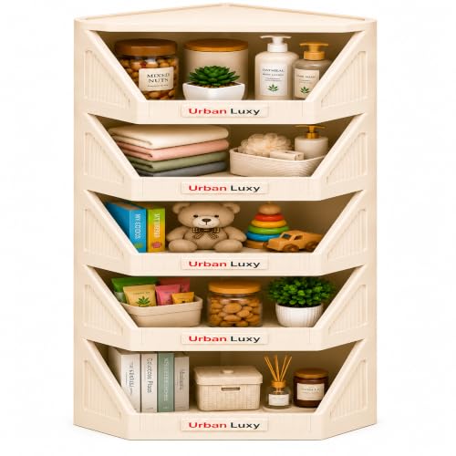 Image of URBAN LUXY Collapsible Wardrobe Rack for Storage /Sturdy Wardrobe /Kitchen Cupboard /Foldable Storage Organizer /Closet for Bedroom /Living Room /Laundry Room (Corner Cupboard, 5PCS)
