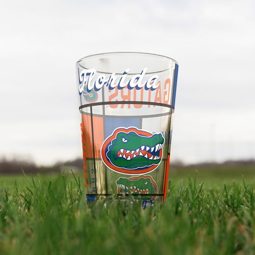 Image of Logo Brands NCAA oz Stained Glass Pint Glass - 3D Embossed Logo & Bold Team Colors - Durable Sports Fan Beer Glass for Home, Bar & Tailgates