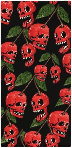 タオル ドクロの形のさくらんぼ 面白い フェイスタオル 38X78cm 長め 大きめ ハンドタオル サンゴフリース 耐久性 ふわふわ ソフト 柔らか肌触り 肌に優しい やわらか 軽い 薄手 乾きやすい 抗菌防臭 家庭用、温泉、砂浜、スポーツなどにも最適 部