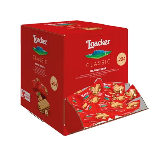 Loacker Napolitaner Waffel-Snackbox (204 St.) Einzeln verpackte Mini Haselnuss Waffelkekse Knusprige Waffeln aus Italien Großpackung für Büro Schule Events & Vorrat