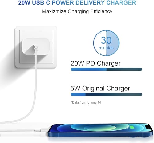 Image of Original Charger Set Fast Charging 20W USB C Wall Charger Adapter with 3Ft Type C to Lightning Charge Cable Compatible with 14 Pro Max /13 /13Pro /12 /12 Pro /11 /Xr /Xs /Xs Max Smartphone, White