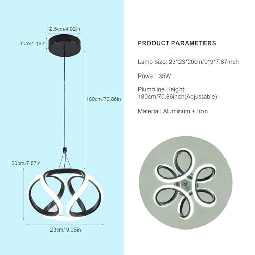 Qcyuui 35W LED Chandelier Ceiling Light, Adjustable Hanging Cord, 6000K Cool White, Black Modern Pendant Lighting for Kitchen, Living Room, Bedroom, Dining Hall - Cosy Home Interiors Qcyuui 35W LED Chandelier Ceiling Light, Adjustable Hanging Cord, 6000K Cool White, Black Modern Pendant Lighting for Kitchen, Living Room, Bedroom, Dining Hall - Image 5