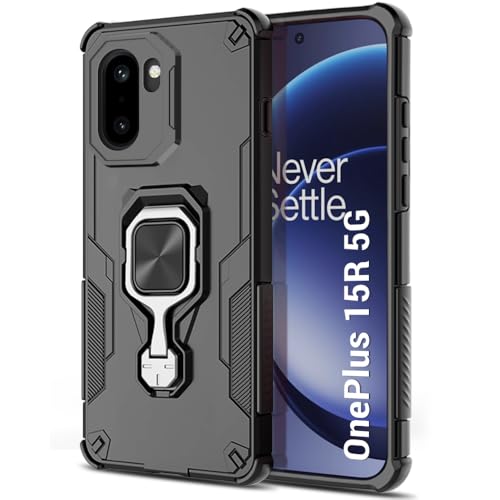 Image of TheGiftKart Tough Armor Bumper Back Case Cover for OnePlus 15R 5G | Ring Holder & Kickstand in-Built | 360 Degree Protection Back Case Cover for OnePlus 15R 5G (PC & TPU, Black)