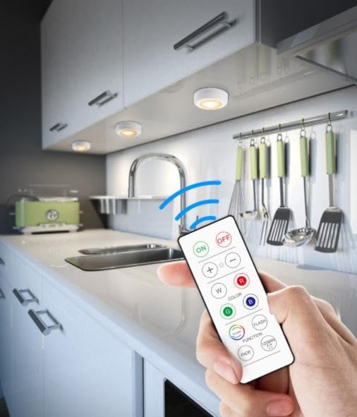 INF INF LED spot RGB batterij met afstandsbediening, 16 kleuren LED nachtlampje, batterijgevoede kastverlichting, verlichting dimbaar traplicht, 6 stuks photo 3