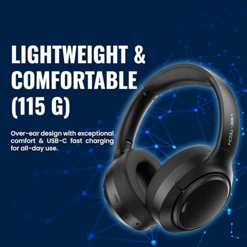 VIBE-TECH Wireless Headphones with 40mm Titanium Drivers, 70-Hour Playtime, Bluetooth 5.4, 5-Mic ENC Noise-Cancelling Calls, Lightweight Over-Ear Comfort, USB-C Fast Charging – Black - Image 3