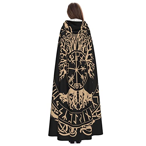 Nordic Mythology Viking Odin Symbols Hooded Robe Adult Cloak Long Cape Hoodie For Christmas Halloween Cosplay Costumes