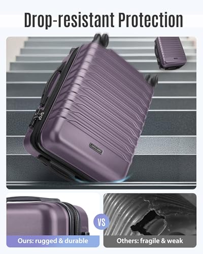 Image of LIGHT FLIGHT Expandable Carry On Luggage 22x14x9 Airline Approved with Double Spinner Wheels, 20 Inch Lightweight Hard Shell Rolling Suitcases with TSA Lock, Purple
