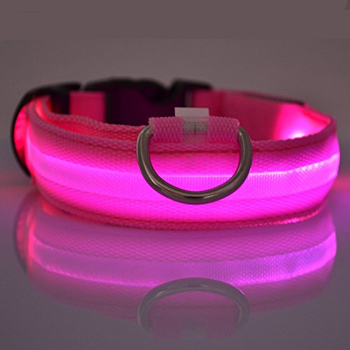 USB Rechargeable Pet Dog LED Lights Flash Night Safety Nylon Adjustable Collar-L#(Pink)
