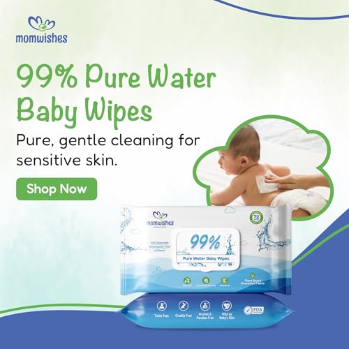 Image of Pure Water Baby Wipes Pack of 6 | 99% Pure Water | with Chamomile Extract, Olive Oil & Vitamin E | Plant-Based, Biodegradable & Unscented | Safe for Newborns