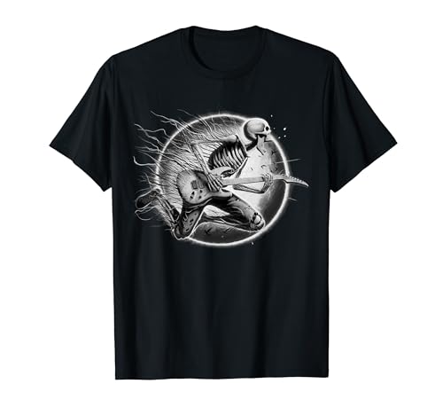 Retro Halloween Skeleton Playing Guitar - Rock And Roll Band Maglietta