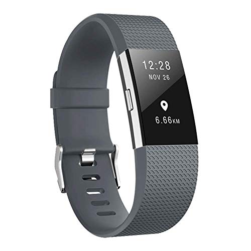 AOCGO FIBCH 2-011, correas de repuesto para accesorios suaves, cierre de metal seguro para Fitbit Charge 2 (5,5 '-6,7') -Gris, Small