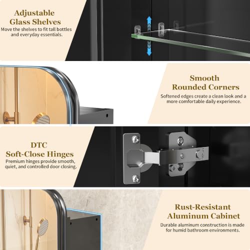 Image of 20x26 Black Medicine Cabinet with Mirror, Recessed & Surface Mount
