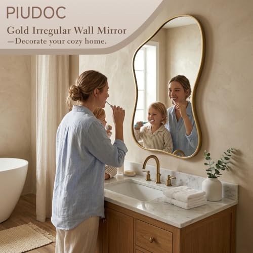 PIUDOC Irregular Mirror Asymmetrical Wall Mirror 26''x40'' Gold Mirror for Entryway Bathroom Bedroom Living Room Abstract Modern Decor Mirror — view 2