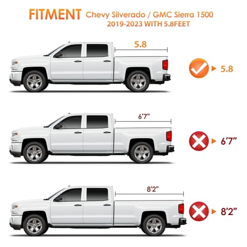 Image of Nilight Truck Bed Tonneau Cover Hard Tri-fold Compatible with Chevy Silverado 1500 /GMC Sierra 1500 2019-2026, 5.8ft Bed