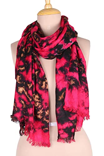 NOVICA Artisan Handmade Viscose Shawl Cherry Caramel Crafted in India Accessories Shawls Brown Red Printed ' Blissful Fusion in Cherry'2