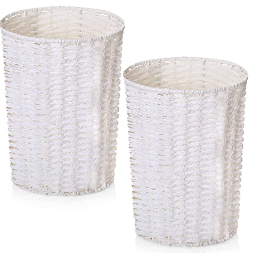 Sintuff Small Round Wicker Waste Paper Basket Woven Waste Bin Wicker Small Paper Trash Can Rubbish Basket For Home Bedroom Bathroom Kitchen Offices, 9.84 X 7.09 X 5.91 Inch (White, 2 Pcs) #TOP20