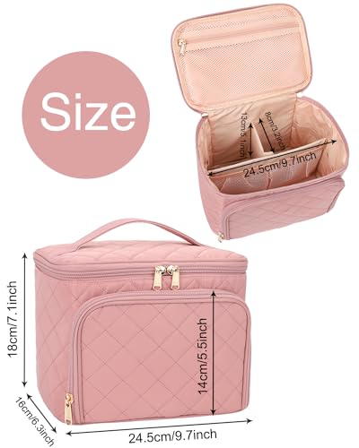 Relavel Makeup Bag, Large Makeup Bag Organizer, Travel Cosmetic Bag with Adjustable Dividers for Women, Washable Train Case with Makeup Brush Holders, Nude Pink - Thumbnail 3